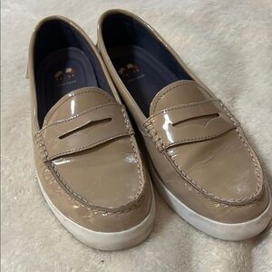 Beige Patent Leather Loafers